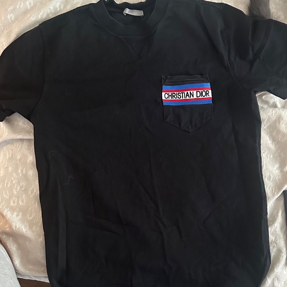 Dior Black Tee with Logo Pocket